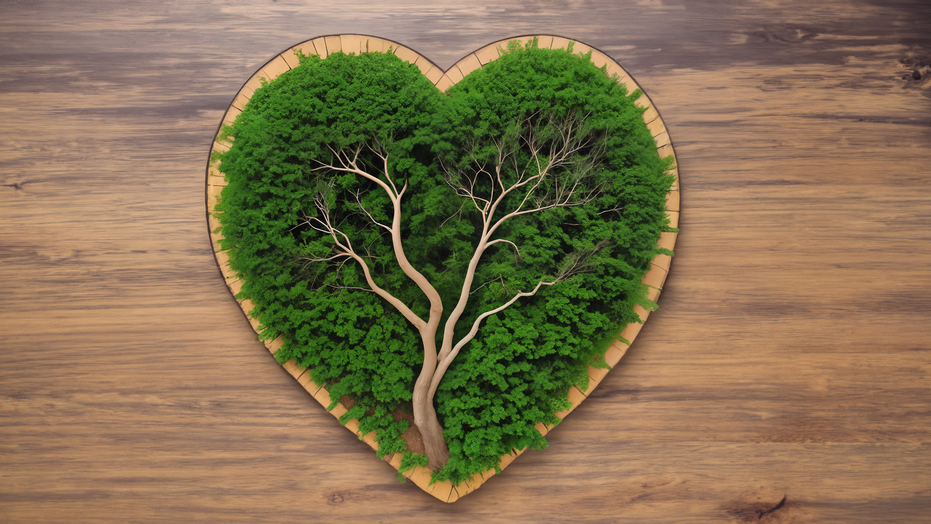 drzewo, liście, wieniec, kształt serca, przyroda, uczucia, harmonia, miłość, unikalność, życie, kompozycja
